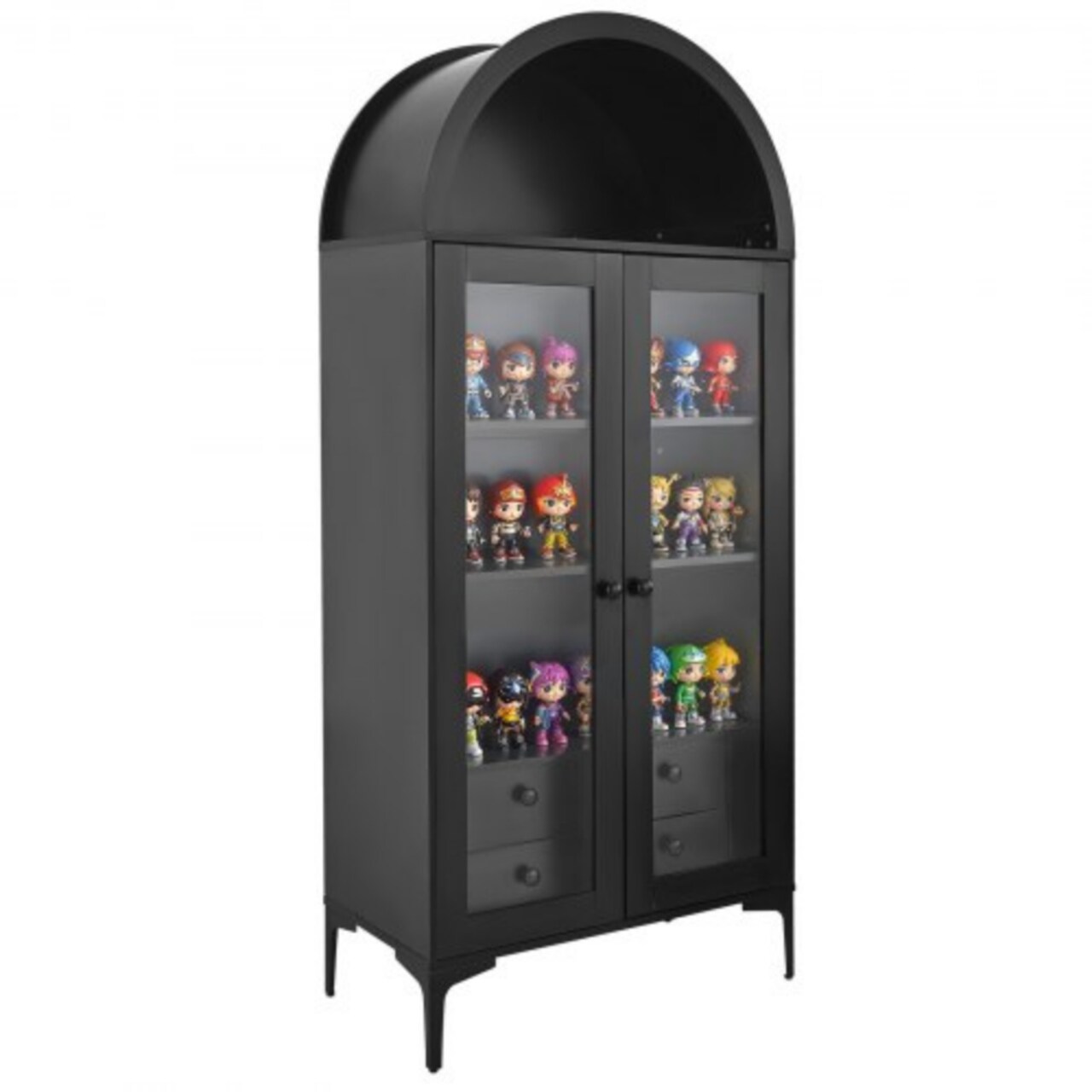 Black Tall MDF Display Cabinet with Adjustable Storage Shelves and Glass Doors for Living Room